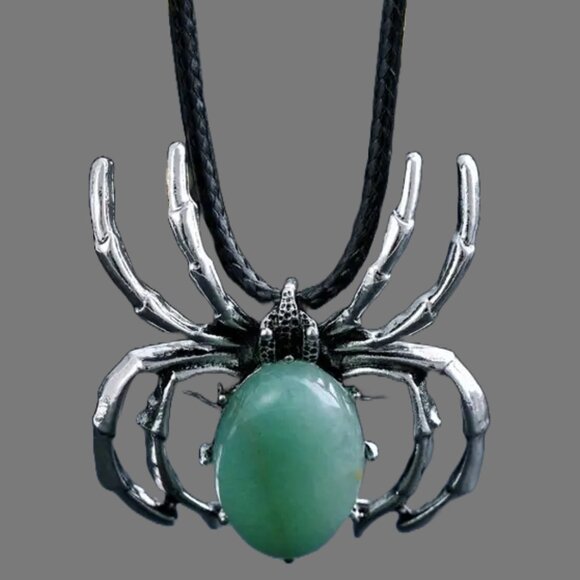 Green Aventurine Stone Spider Brooch Pendant Necklace Healing Gemstone Pendant - Picture 2 of 5